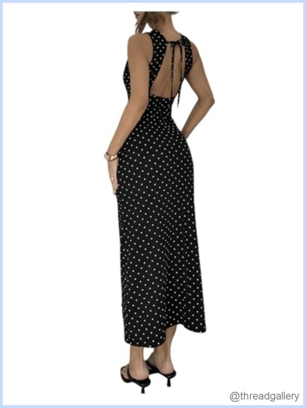 Backless Polka Dot Midi Dress Sleeveless High Waist Tie Back